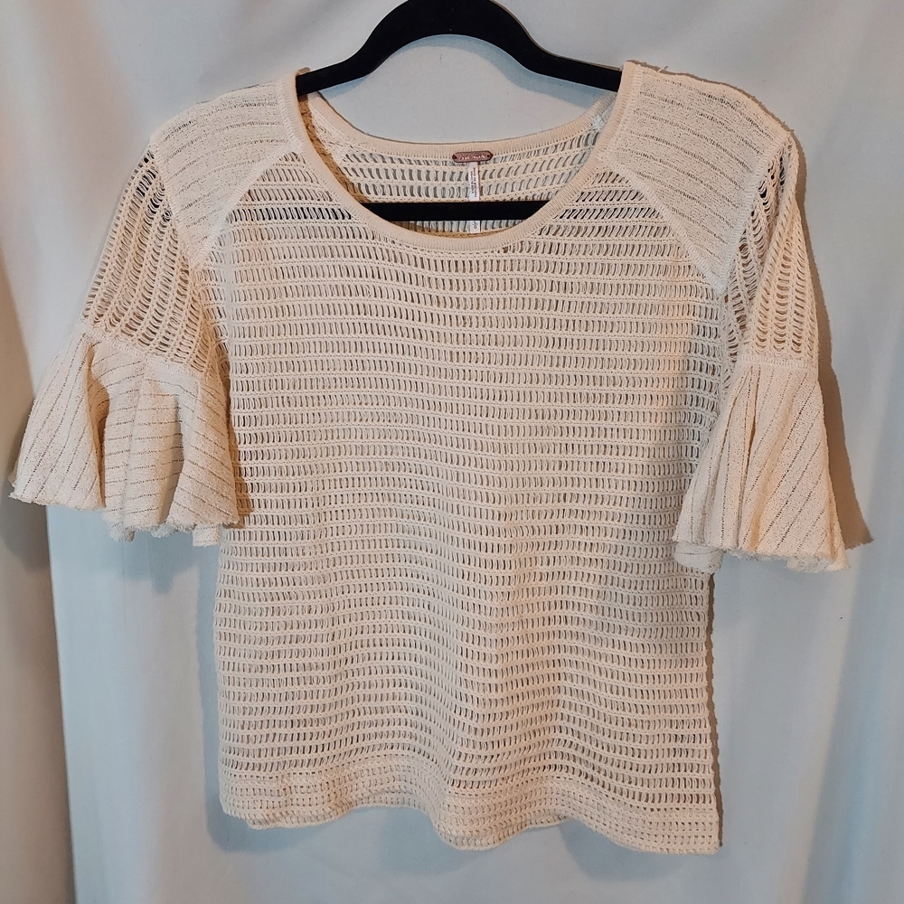 Free People "Babes Only" Open Weave Flutter Sleeve Top